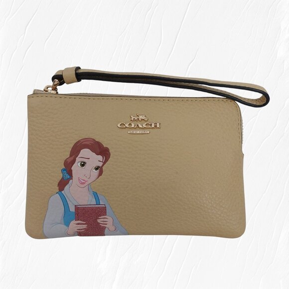 Coach x Disney Belle Wristlet Yellow Pebbled Leather Beauty Beast New with Tags - Picture 1 of 11